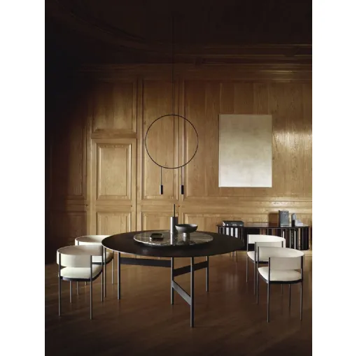 Tavolo rotondo in legno con Lazy Susan in marmo e base in metallo Notes di Living Divani