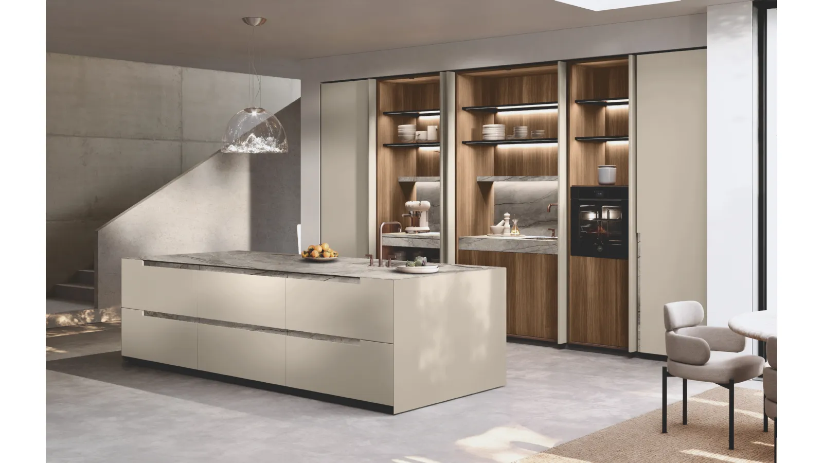 Cucina Design con isola Bluna Maniglia Stone di Binova