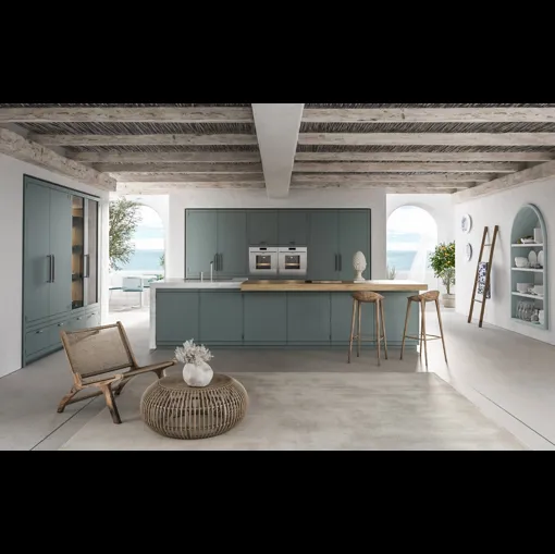Cucina Moderna con isola Anuba in laccato Paxos Grey di Miton