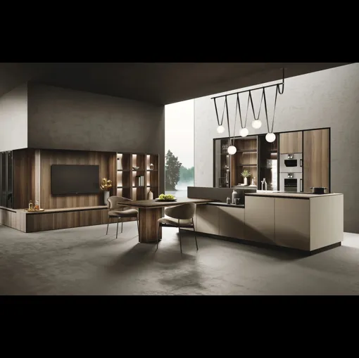 Cucina Moderna con isola Ménta in laminato PET opaco Creta di Miton