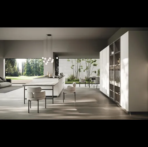 Cucina Moderna con isola Ménta in bilaminato opaco Grigio Emme di Miton