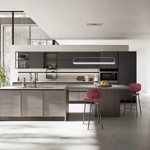 Cucina Moderna con isola Q01 007 in rovere e laccato di Ar-due