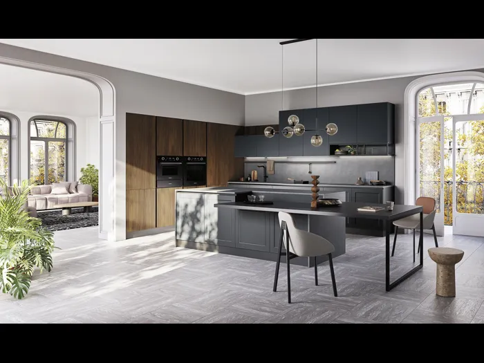 Cucina Moderna con isola e penisola T44 005 in laccato e cannettato noce di Ar-due