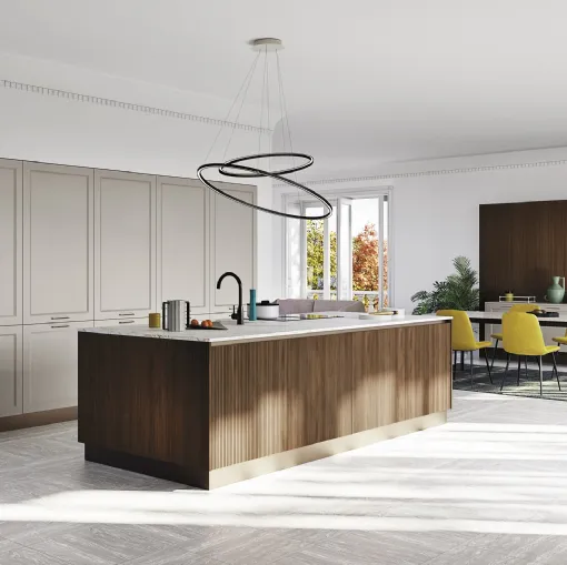 Cucina Moderna con isola T44 008 in laccato e cannettato noce di Ar-due