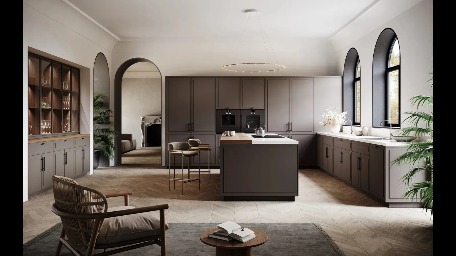 Cucina Moderna con isola Tes in laccato opaco Carruba di Miton