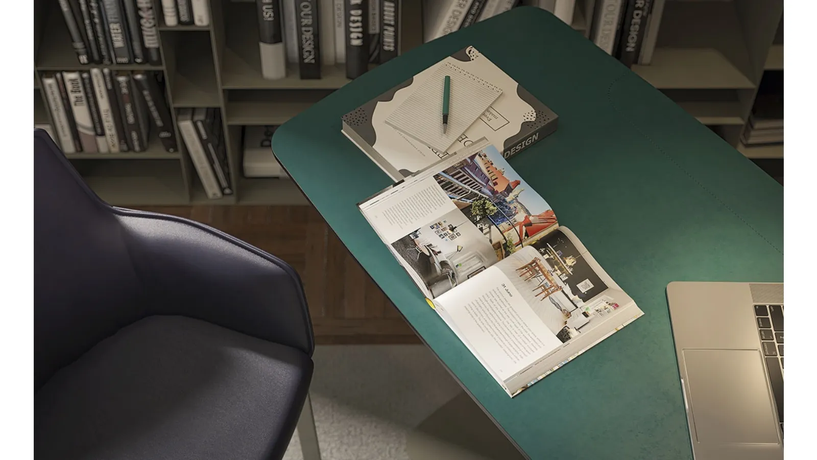 Scrivania Operativa in pelle e metallo Runner Leather di Cattelan Italia